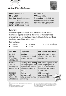 BC NF White B/2A Animal Self-defence Guided Reading Card