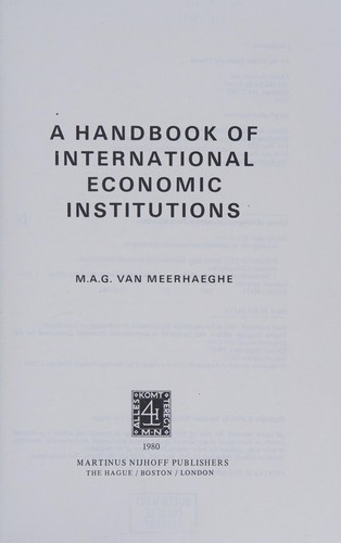 Handbook of International Economic Institutions