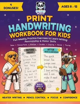 Print Handwriting Workbook for Kids 8-12: Fun Weekly Practice Exercises to Learn Writing, Penmanship & Motor Skills with Jokes, Science Facts & Prompts Cute Doodles, Coloring, Games & Tracing Activity Pages Homeschool, Classroom, After-School & Summer
