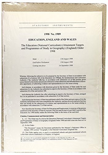 The Education (National Curriculum) (Attainment Targets and Programmes of Study in Geography) (England) Order 1998