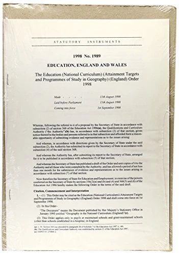 The Education (National Curriculum) (Attainment Targets and Programmes of Study in Geography) (England) Order 1998