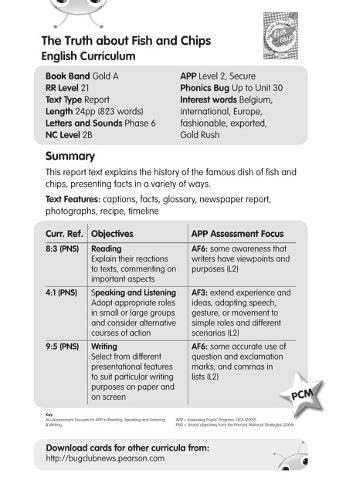 BC NF Gold A/2B The Truth About Fish and Chips Guided Reading Card