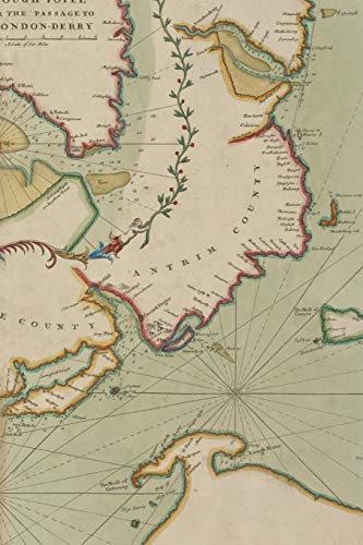 Poetose Notebook featuring 18th century chart of the Sea Coast of Ireland from Dublin to London-Derry (50 pages/25 sheets)