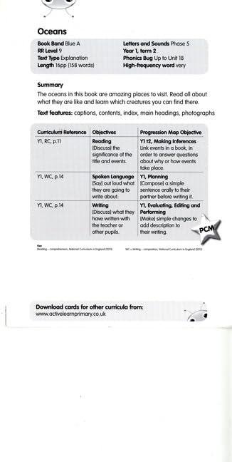 Bug Club Blue A (KS1) Oceans Guided Reading Card