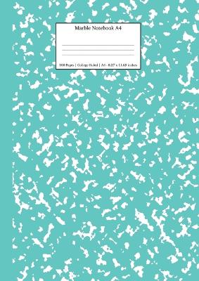 Marble Notebook A4: Turquoise Marble College Ruled Journal
