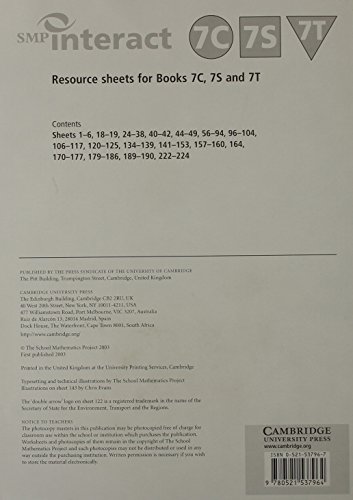 SMP Interact Resource Sheets for Books 7C, 7S and 7T: For the Mathematics Framework