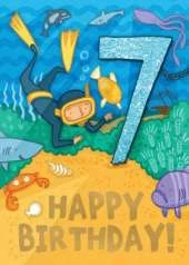 Diver (Age 7) - Happy Birthday Card-Book: 6 Card-Book Pack