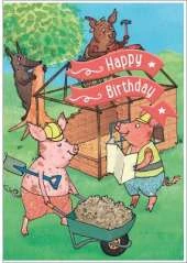 Three Little Pigs - Happy Birthday Card-Book: 6 Card-Book Pack