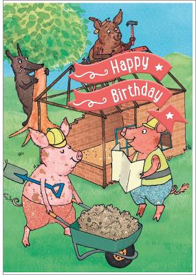 Three Little Pigs - Happy Birthday Card-Book: 6 Card-Book Pack