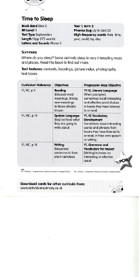 Bug Club Blue C (KS1) Time to Sleep Guided Reading Card