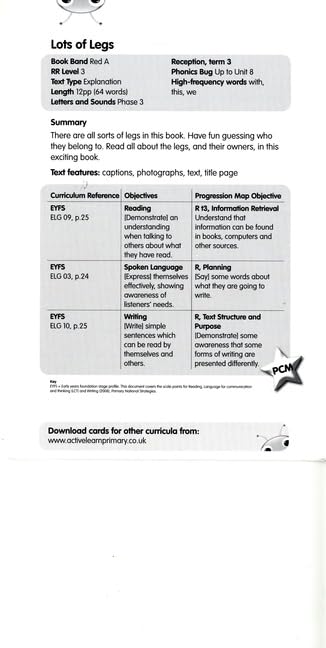 Bug Club Red A (KS1) Lots of Legs Guided Reading Card