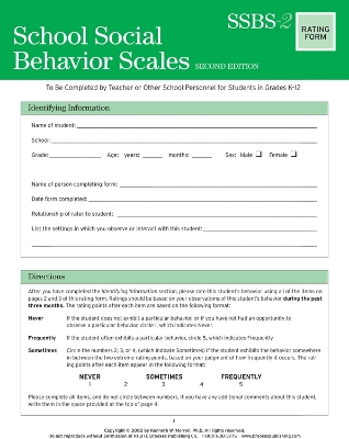 School Social Behavior Scales Rating Scales
